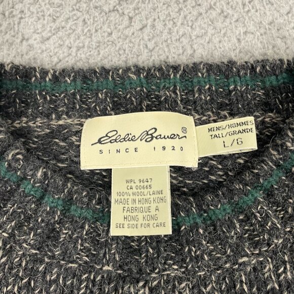 VTG Eddie Bauer Sweater Men LT Gray Wool Marled 90s Hong Kong Pullover Crewneck - Picture 4 of 7